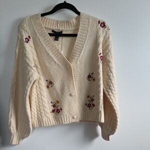 Forever 21 Ivory Floral Embroidered Cardigan